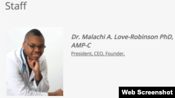 Malachi A. Love-Robinson, who is accused of pretending to be a doctor, is seen in this screengrab from his clinic's website.