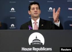 FILE - U.S. House Speaker Paul Ryan (R-WI) speaks at a news conference on Capitol Hill in Washington.