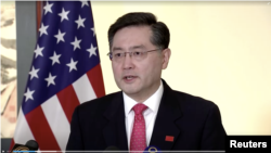 中國駐美大使秦剛在一個活動上講話（2021年7月28日）