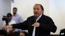 Le président du Nicaragua, Daniel Ortega, à l'ouverture d'un dialogue national, à Managua, au Nicaragua, mercredi 16 mai 2018. (AP Photo / Alfredo Zuniga)