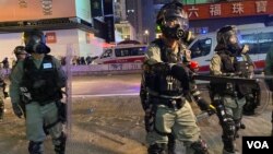 香港記者協會指過去半年的反送中運動，記者採訪期間面對警暴問題。（美國之音湯惠芸攝）