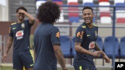 El delantero brasileño Neymar durante un entrenamiento en Sochi, Rusia, el miércoles 4 de julio de 2018.