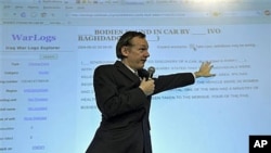 Founder of the WikiLeaks website, Julian Assange, explains a website during a press conference in London (File Photo - 23 Oct 2010)
