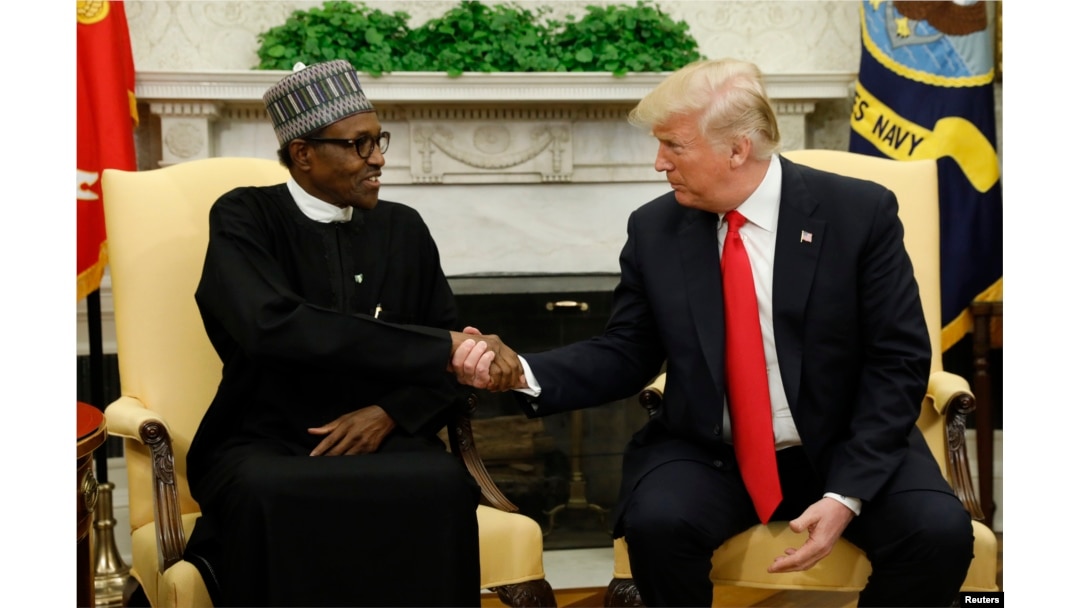 U.S. President Donald Trump meets with Nigeria's President Muhammadu Buhari in the Oval Office of the White House in Washington, April 30, 2018.