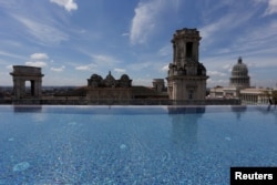 A historic building is seen from the rooftop infinity pool at the Gran Hotel Manzana, owned by the Cuban government and managed by Swiss-based Kempinski Hotels SA, in Havana, Cuba, May 12, 2017.