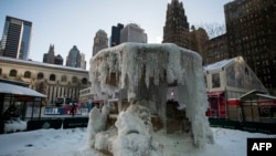Люди фотографують заморожений фонтан у Нью-Йорку