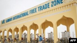 L'entrée principale de la zone de libre échange internationale de Djibouti après la cérémonie d'inauguration, le 5 juillet 2018.
