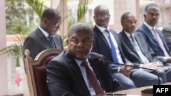 Angolan President Joao Lourenco gives his first press conference after his election on Jan. 8, 2018 to mark his first 100 days in office at the Presidential Palace in Luanda. (AFP PHOTO / AMPE ROGERIO)