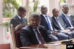 FILE - Angolan President Joao Lourenco gives his first press conference after his election on Jan. 8, 2018 to mark his first 100 days in office at the Presidential Palace in Luanda.
