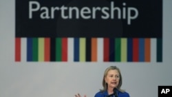 Secretary of State Hillary Rodham Clinton in Brasilia, Brazil, Tuesday April 17, 2012. (AP Photo/Eraldo Peres)