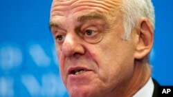 FILE - David Nabarro, special envoy of the U.N. secretary-general, is urging people not to become complacent in the battle against Ebola.