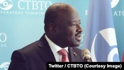 Lassina Zerbo secrétaire exécutif de l'Organisation du Traité d'interdiction complète des essais nucléaires (Otice) invite la Corée du Nord à ratifier le traité, le 4 avril 2018. (Twitter/CTBTO)