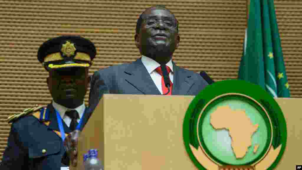 Zimbabwe president Robert Mugabe delivers a speech during the opening ceremony of the 26 ordinary of the African Union Summit in Ethiopian capital Addis Ababa, Saturday, Jan. 30, 2016.