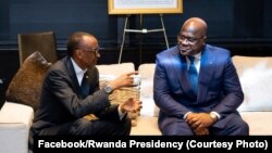 Prezida w'u Rwanda Paul Kagame Kumwe na mugenzi wiwe wa Kongo Félix Tshisekedi 