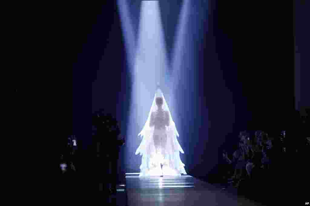 A model wears a creation for the Jean Paul Gaultier Haute Couture Fall-Winter 2020 fashion collection presented in Paris, France.