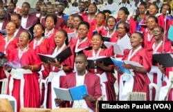The choir mixed Catholic hymns with traditional Ugandan songs throughout the event, in Namugongo, Uganda, Nov. 28, 2015.