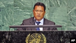 Nauru's President Marcus Stephen addresses the Millennium Development Goals Summit at the United Nations headquarters in New York, September 21, 2010 (file photo)