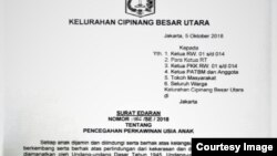 Surat Edaran Kelurahan Cipinang Besar Utara, Jakarta Timur