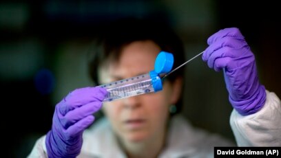 Tiến sỹ vi sinh vật học Molly Freeman ở CDC lấy vi khuẩn Listeria từ ống nghiệm để kiểm nghiệm