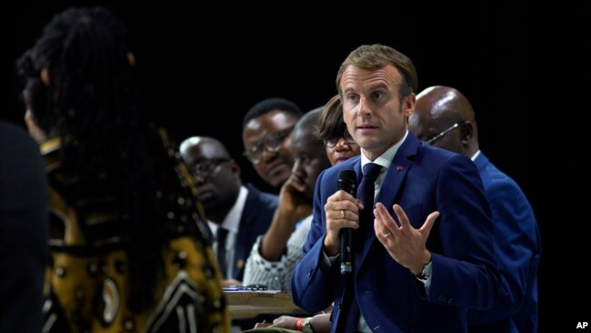 France's President Emmanuel Macron speaks at the New Africa-France 2021 Summit, in Montpellier, southern France, Oct. 8, 2021.
