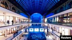A general view shows the atrium of the Mall of Berlin shopping center during its opening night in Berlin, Germany, Sept. 24, 2014. 
