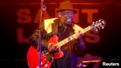 Blues singer Lucky Peterson plays the guitar on stage at the Saint Louis jazz festival in Saint-Louis, Senegal, June 8, 2014.