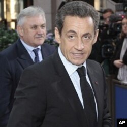 French President Nicolas Sarkozy arrives for an EU summit in Brussels on Oct. 26, 2011.