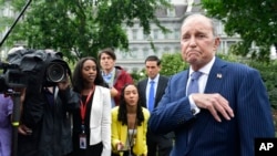 White House National Economic Council Director Larry Kudlow speaks with reporters at the White House in Washington, June 27, 2018.