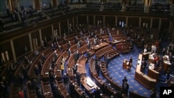 La Cámara de Representantes durante la aprobación del paquete de ayuda económica anterior el 27 de marzo de 2020.