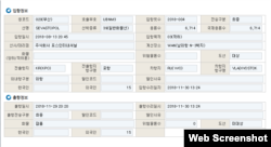 미국 대북제재 대상인 러시아 선박 '세바스토폴' 호가 지난 29일 부산항에서 출항한 사실을 보여주는 한국 해양수산부 선박입출입현황 자료