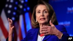 House Speaker Nancy Pelosi of Calif., speaks at an Economic Club of Washington luncheon gathering in Washington, March 8, 2019. 