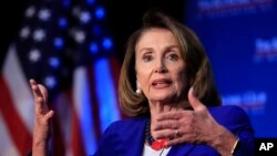 House Speaker Nancy Pelosi of Calif., speaks at an Economic Club of Washington luncheon gathering in Washington, March 8, 2019. 