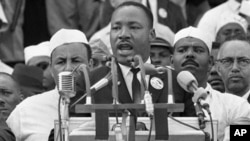 Dr. Martin Luther King Jr. addresses marchers during his "I Have a Dream" speech at the Lincoln Memorial in Washington. (file)