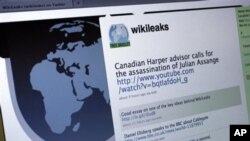 The Twitter homepage of Wikileaks is shown in this photo taken in New York, 01 Dec 2010