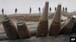 Afghan border policemen discovered a cache of ammunitions and missiles at a weapons cache in Goshta district, Nangarhar province, east of Kabul, Afghanistan, police officials said, January 14, 2012.
