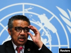Director-General of the World Health Organization Dr. Tedros Adhanom Ghebreyesus attends a news conference at the United Nations in Geneva, Feb, 7, 2018.