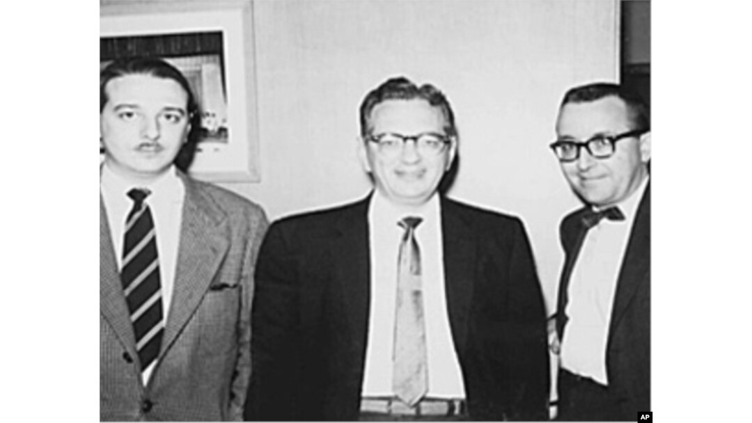 Tahir Sur, (r) worked for the VOA in Washington in 1950-1960's, Lawrence Berk (c), the founder of the Berklee School (now College) of Music, Arif Mardin (l).
