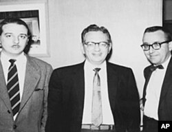 Tahir Sur, (r) worked for the VOA in Washington in 1950-1960's, Lawrence Berk (c), the founder of the Berklee School (now College) of Music, Arif Mardin (l).