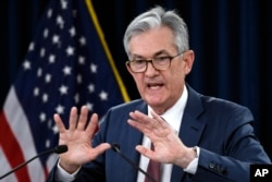 FILE - Federal Reserve Chairman Jerome Powell speaks during a news conference in Washington, Oct. 30, 2019.