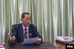 Mr. Sok Eysan answered VOA's question in his office at the Senate about the current press situation in Cambodia, on 24 April 2019. (Khan Sokummono/VOA Khmer)