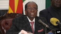 Le président du Zimbabwe Robert Mugabe donne un discours à la nation à Harare, Zimbabwe, le 19 novembre 2017. 