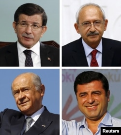 A combination of file pictures shows leaders of Turkish political parties Prime Minister Ahmet Davutoglu of AK Party, (top L), Kemal Kilicdaroglu of the main opposition Republican People's Party (CHP), Devlet Bahceli of Nationalist Movement Party (MHP), S