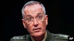 Joint Chiefs Chairman Marine Corps Gen. Joseph Dunford testifies before the Senate Committee on Armed Services on Capitol Hill in Washington, Sept. 26, 2017, to consider his reappointment. 