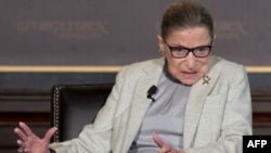 FILE - Supreme Court Justice Ruth Bader Ginsburg speaks at Georgetown University in Washington, April 27, 2017. 