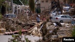 আকাপালকোতে হারকেন ওটিসের আঘাতে বিধ্বস্ত গাছপালা দেখা যাচ্ছে। ২৯ অক্টোবর ২০২৩।