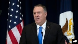 FILE - Secretary of State Mike Pompeo delivers remarks at the State Department in Washington, Dec. 19, 2019.