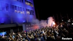 Greek Prime Minister and New Democracy conservative party leader Kyriakos Mitsotakis speaks outside the party's headquarters, after the general election, in Athens, Greece, May 21, 2023.