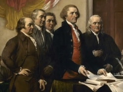 John Adams (izquierda), el segundo presidente de los Estados Unidos, y Thomas Jefferson (centro), el tercer presidente de los Estados Unidos, ambos heredaron tierras de sus padres. (Dominio público)