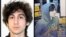 This combination of photos provided on April 19, 2013 by the FBI, left, and the Boston Regional Intelligence Center, right, shows Boston bombing suspect Dzhokhar Tsarnaev.