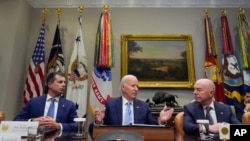 President Joe Biden speaks during a briefing on the government's response to Hurricane Helene in the Roosevelt Room of the White House in Washington, Oct. 1, 2024.